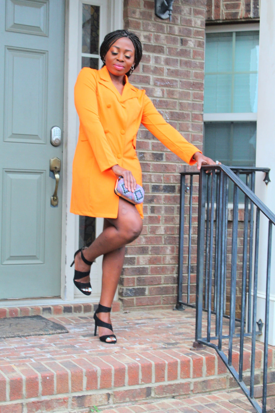 Orange Long sleeves blazer dress