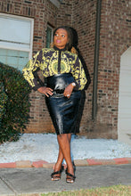 Load image into Gallery viewer, Black Beaded Leather Knee Length Skirt