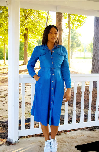 Midi Denim Long Sleeves Shirt Dress