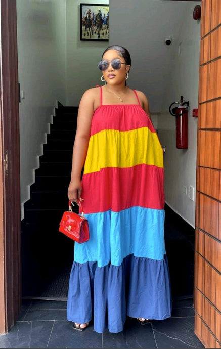 Multi Color Spaghetti strap oversized Maxi Dress