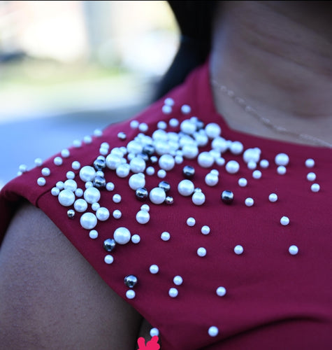 Shoulder Pad Top with Pearls